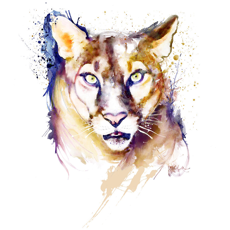 Mountain Lion Head Painting by Marian Voicu