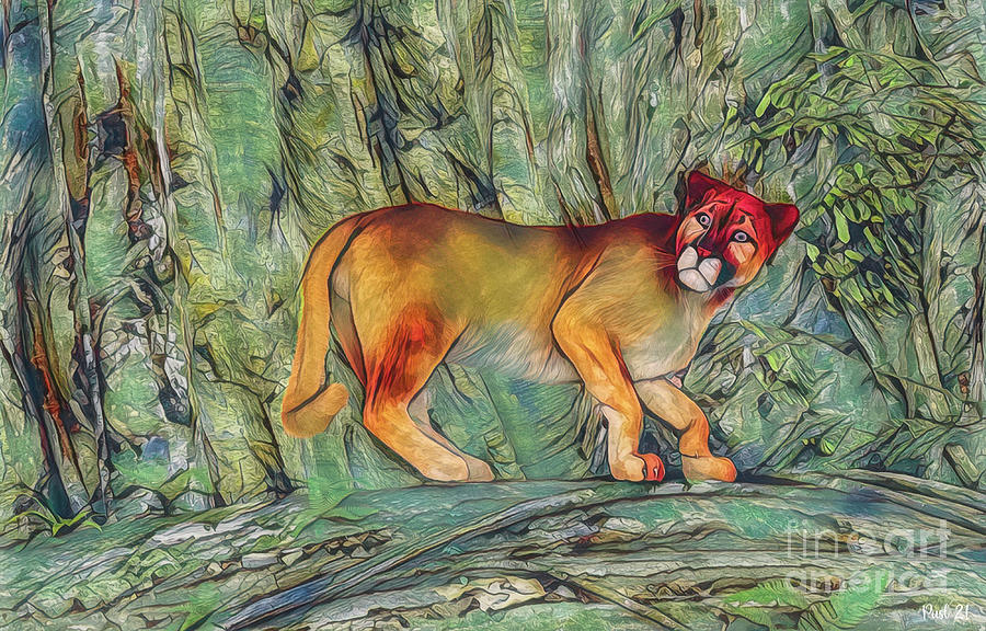 Puma in the Jungle Digital Art by Jutta Maria Pusl