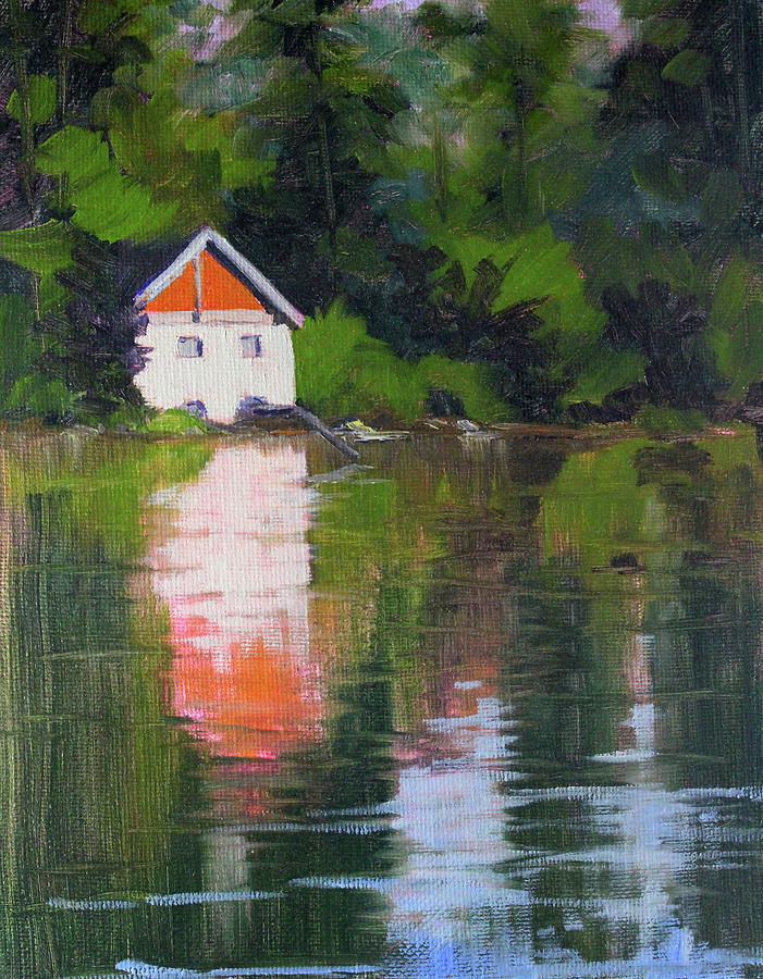 Pump House Reflection Painting by Nancy Merkle