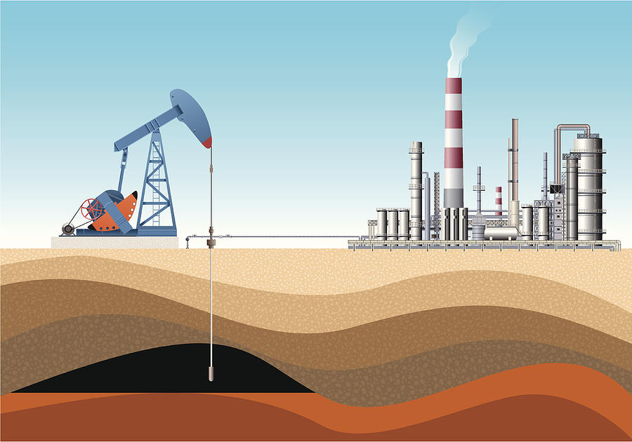Pump Jack and Oil Refinery Drawing by Youst