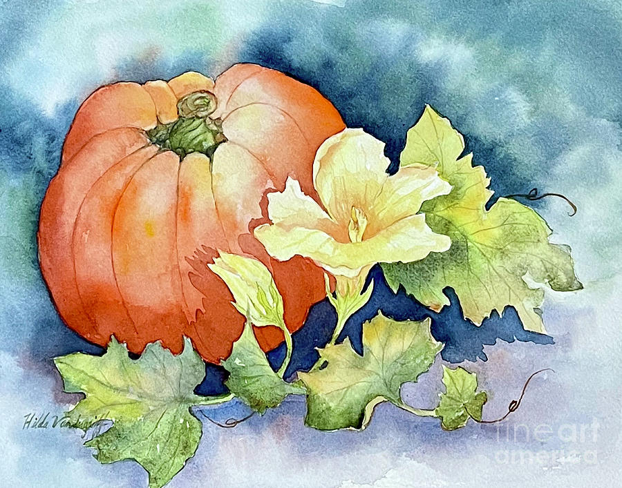 Pumpkin and Blossoms Painting by Hilda Vandergriff