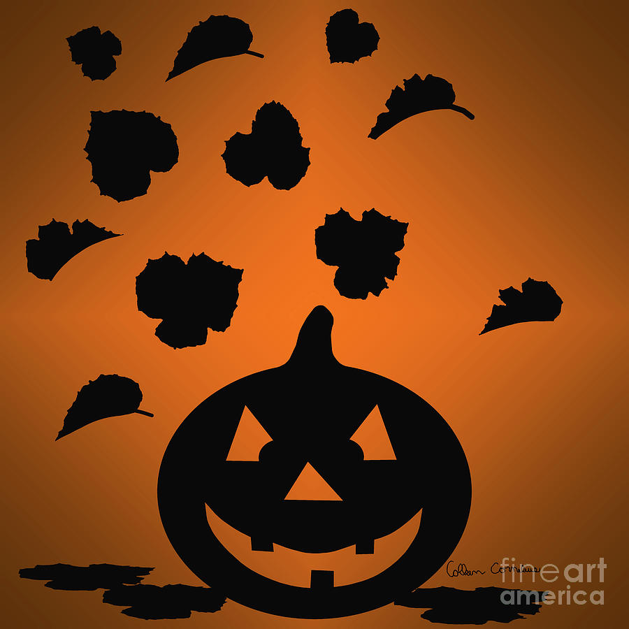 Pumpkin and Leaves Silhouette Digital Art by Colleen Cornelius