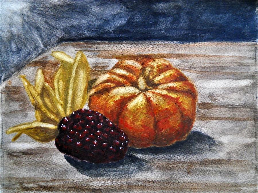 Still Life Painting - Pumpkin and Purple Corn Study by Elena Wise
