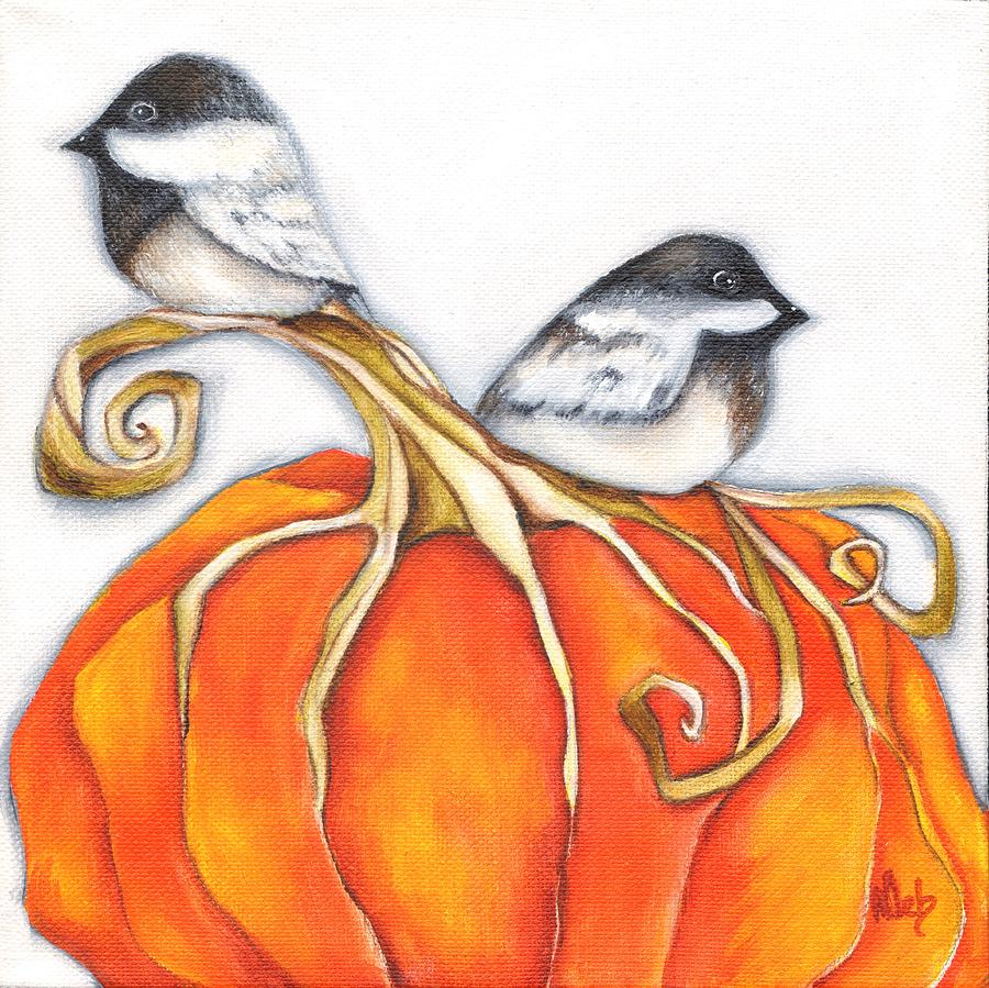 Pumpkin chickadee Painting by Deb Harvey