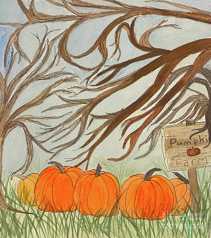 Pumpkin Farm Mixed Media by Lisa Neuman