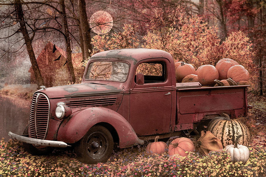 Pumpkin Farmhouse Truck on Halloween Photograph by Debra and Dave Vanderlaan