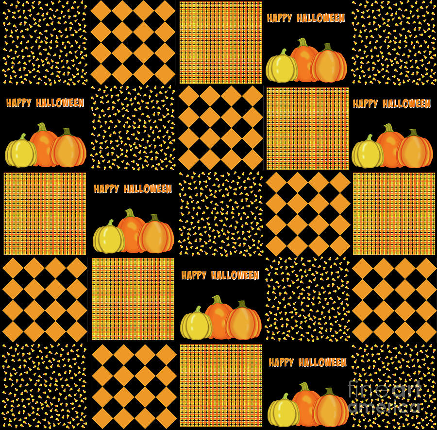 Pumpkin Halloween Patchwork Pattern Digital Art by Colleen Cornelius