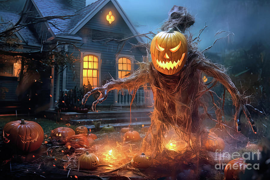 Pumpkin Monster Haunted House Halloween Spooky Scary Pumpkins Digital Art by Vivian Krug Cotton