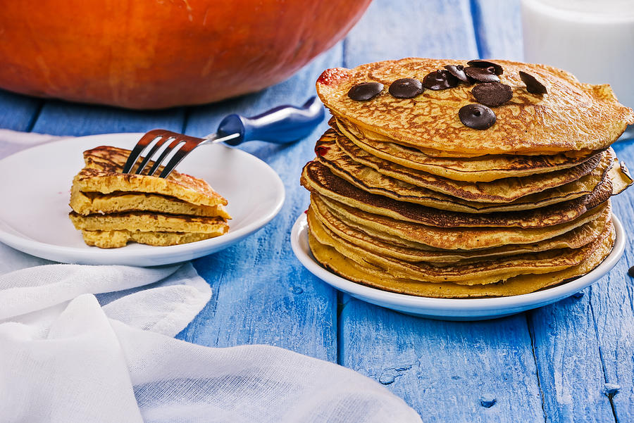 Pumpkin pancakes with chocdrops Photograph by Invizbk
