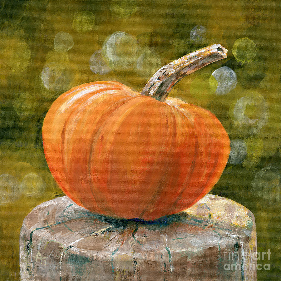 Pumpkin Perch - painting Painting by Annie Troe