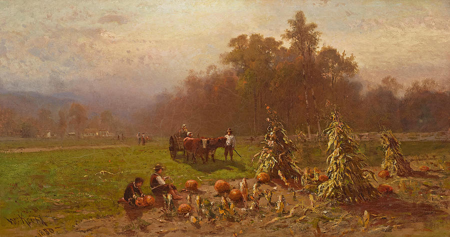 Pumpkin Pickers  Painting by William Keith