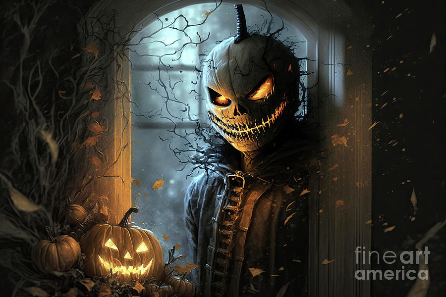 Pumpkin Prince of Darkness Halloween Spooky Scary Pumpkins Digital Art by Vivian Krug Cotton