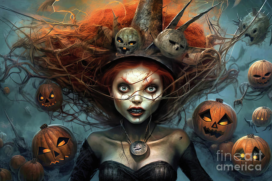 Pumpkin Queen Halloween Spooky Scary Pumpkins Witch Ghoul Photograph by Vivian Krug Cotton