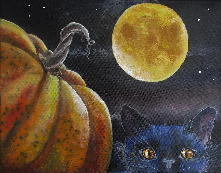 Pumpkin Spice Moon Cat Painting by Lynn Raizel Lane