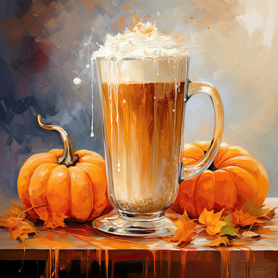 Pumpkin Spice Latte Art Painting by Lourry Legarde