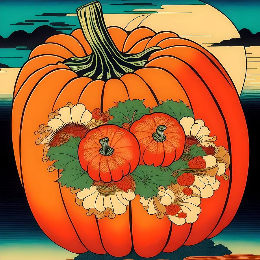 Pumpkin Study - Japanese Style AI - B Digital Art by Olde Time Mercantile