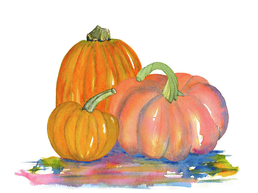 Three Harvest Pumpkins Painting by Deborah League