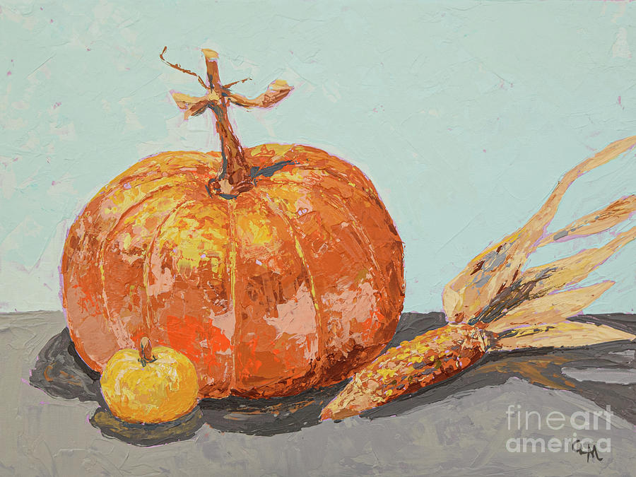 Pumpkins and Corn Painting by Cheryl McClure