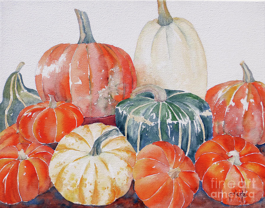 Pumpkins And Squash Painting by Pat Katz