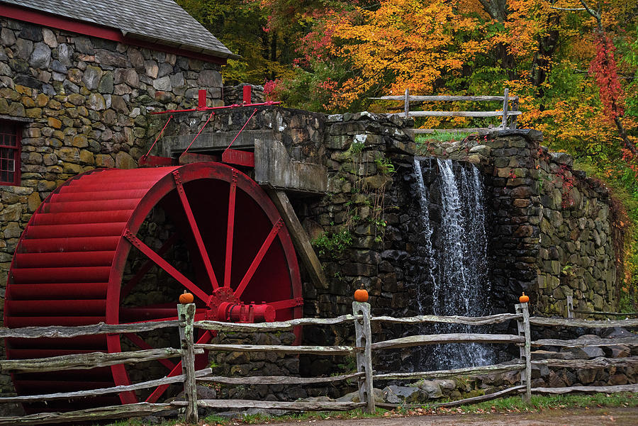 Pumpkins at the Wayside In Grist Mill in Autumn Sudbury Massachusetts Photograph by Toby McGuire