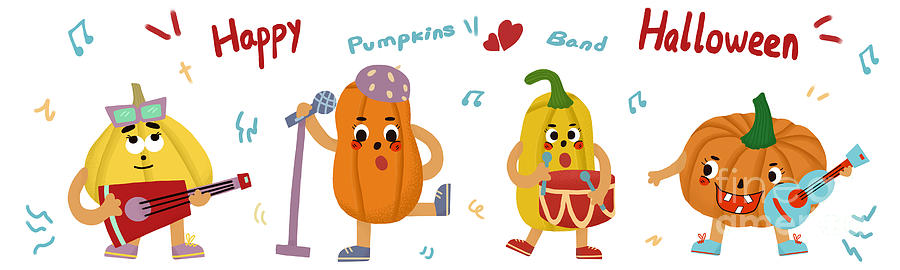 Pumpkins Band Drawing by Min Fen Zhu