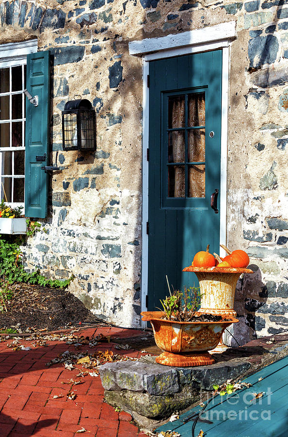 Pumpkins by the Door in New Hope Photograph by John Rizzuto