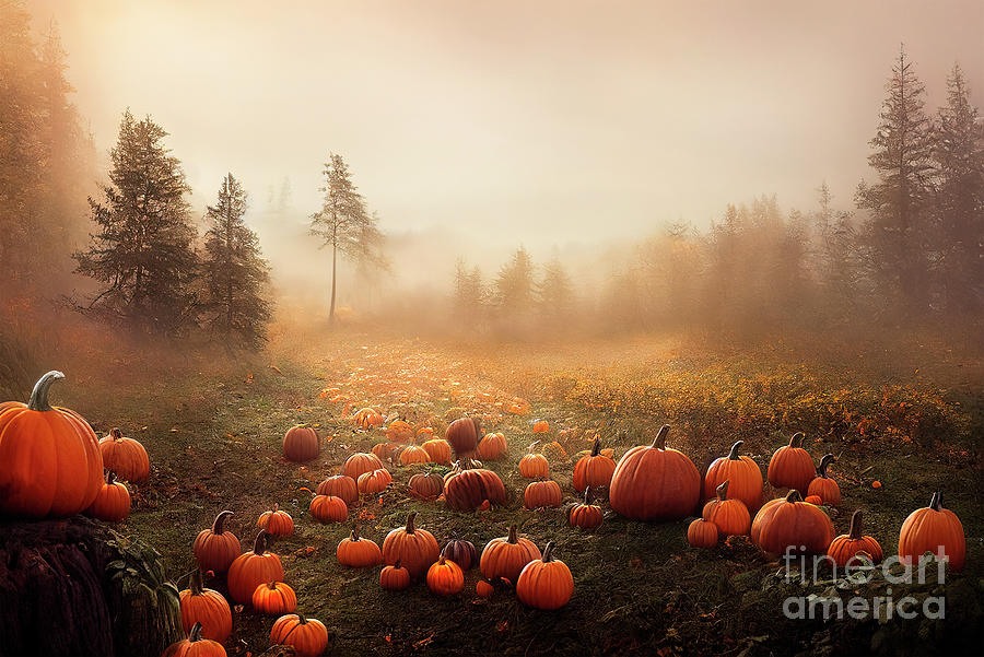 Pumpkins in autumn forest.  Photograph by Jelena Jovanovic