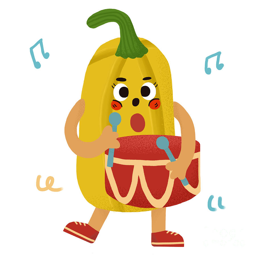 Pumpkins love to play drums Drawing by Min Fen Zhu