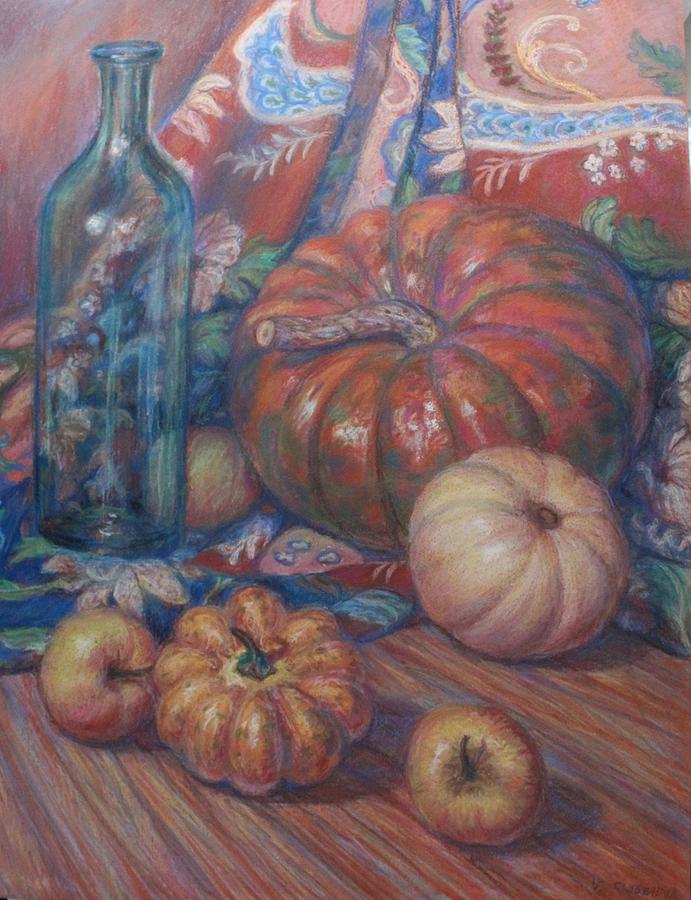 Pumpkins On A Table Pastel by Veronica Cassell vaz