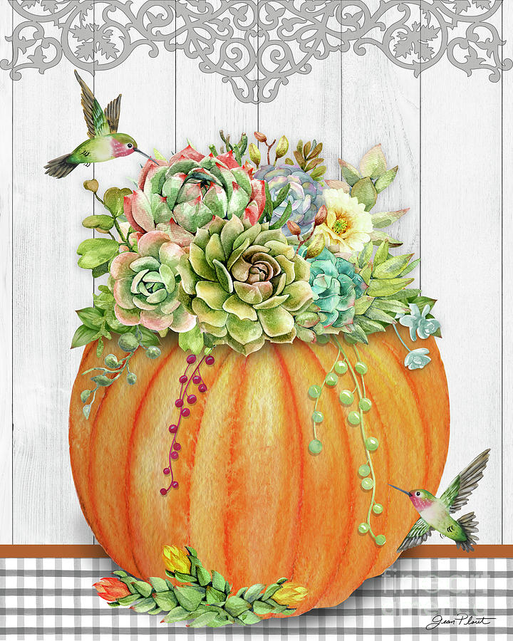 Pumpkins With Succulents C Painting by Jean Plout