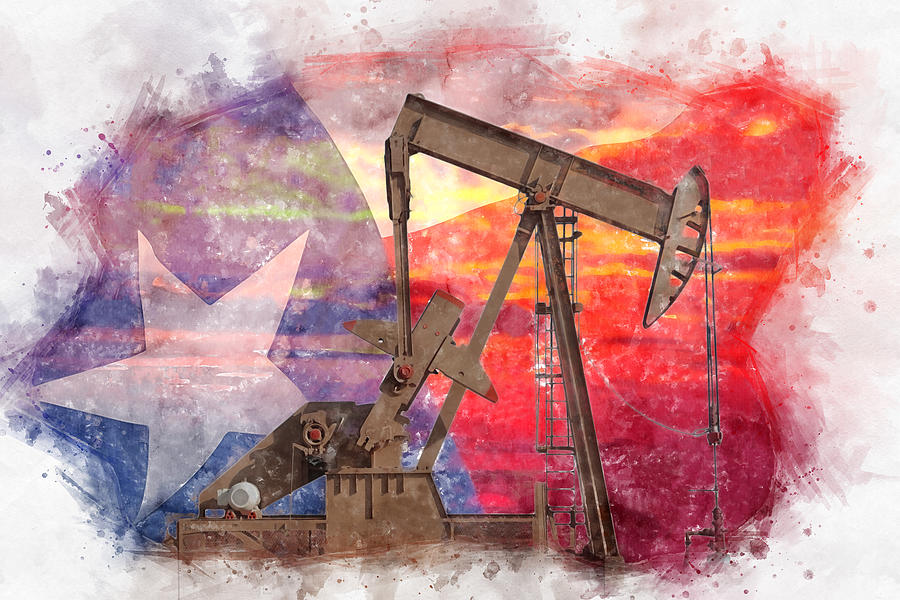 Pumpjack Texan icon pastel drawing with Texas Flag  Painting by SP JE Art