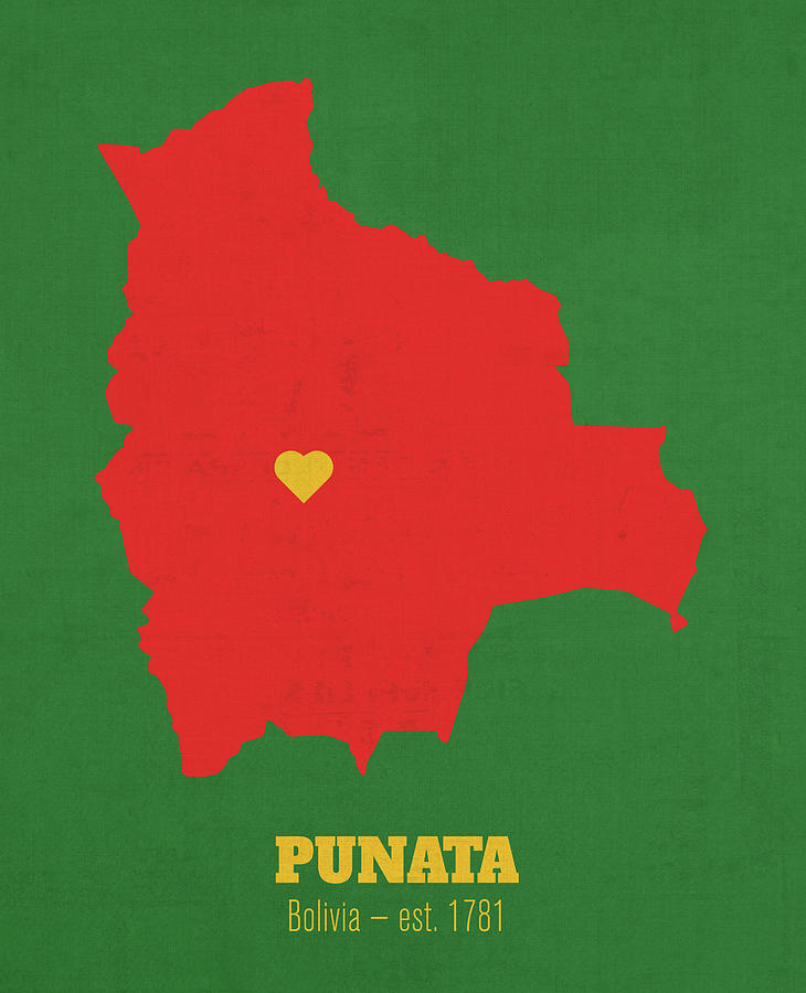 Punata Bolivia Founded 1781 World Cities Heart Print Mixed Media by