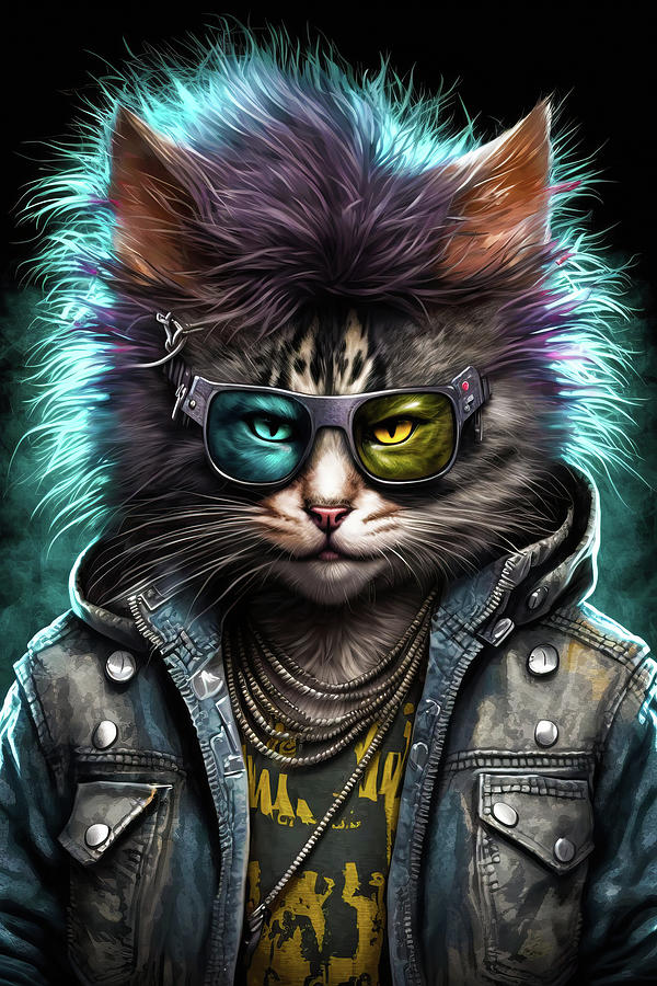 Punk Cat Portrait 02 Digital Art by Matthias Hauser