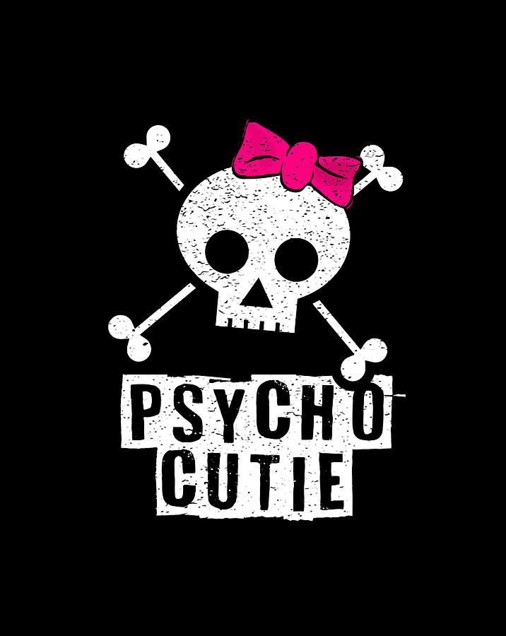 Punk Rock Girl Psycho Cutie Skull Crossbones Goth Graphic Digital Art ...