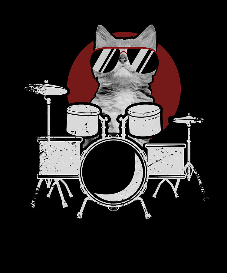 Punk Rockstar Kitten Kitty Cat Playing Drums Gift Digital Art by ...