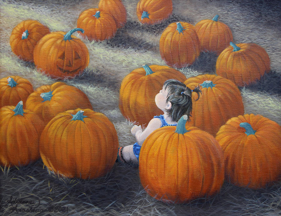 Punkin in the Pumpkin Patch Painting by Adrienne Dye