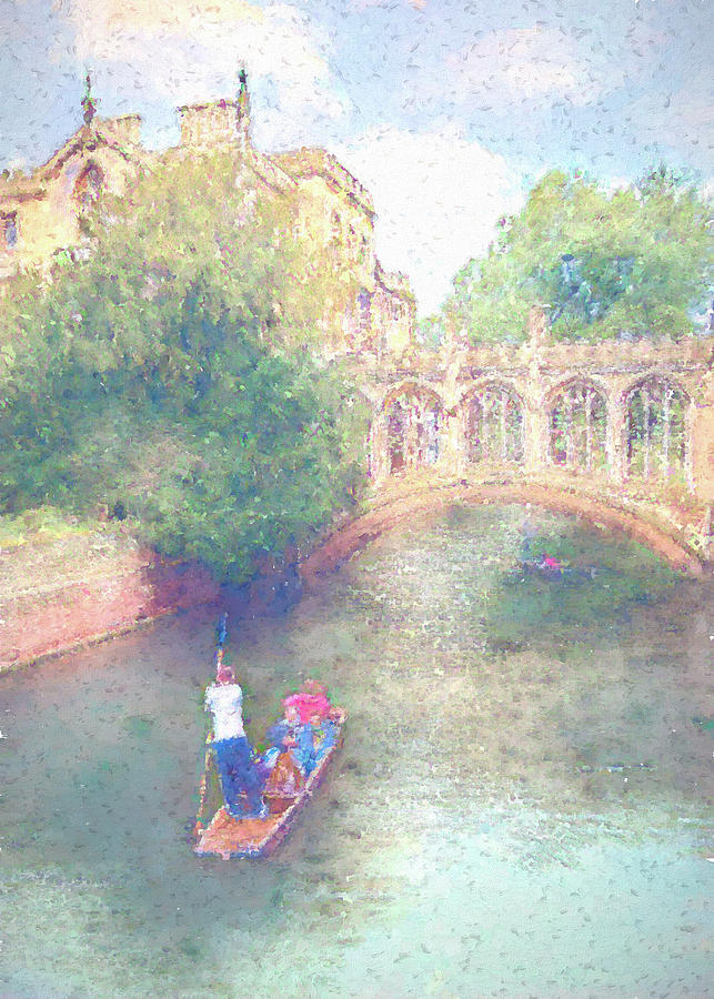 Punting on the River Cam with a pointillism effect Photograph by Sue Leonard