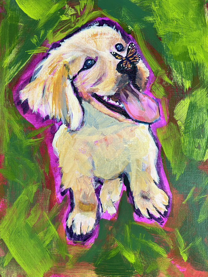 Pup n Butterfly Painting by Kelly Smith