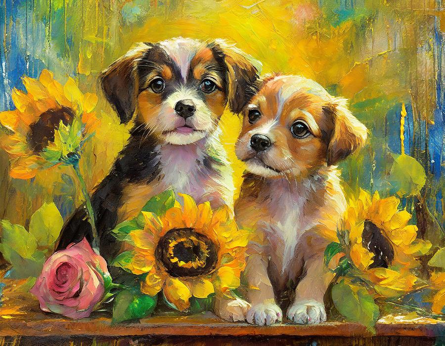 Puppies in Love Mixed Media by Susan Rydberg