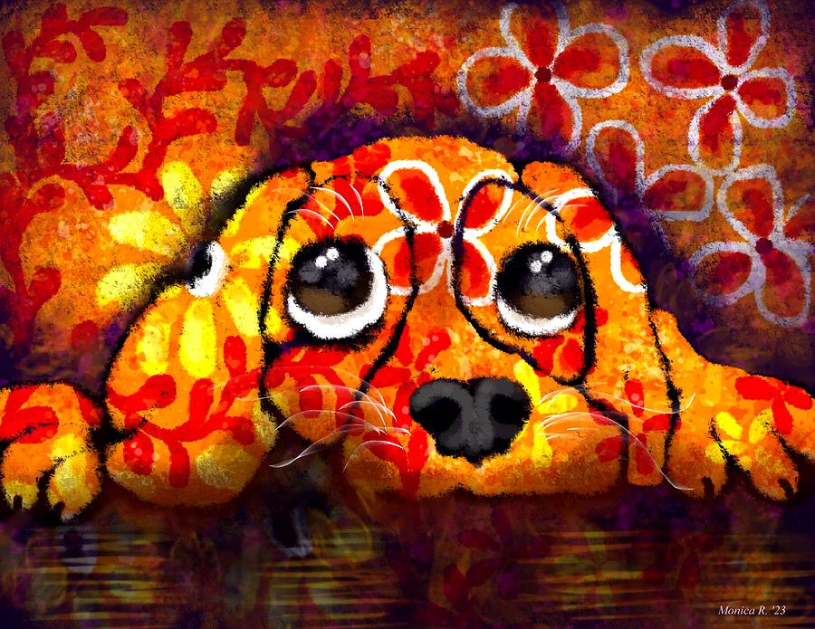 Puppy Dog Eyes Abstract Whimsical Art Digital Art by Monica Resinger