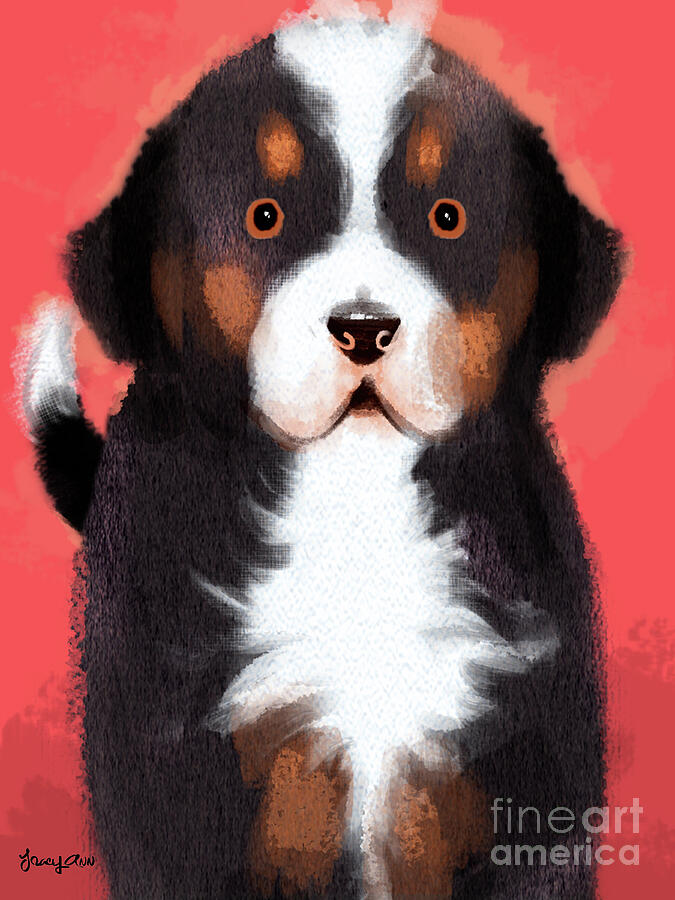 Puppy Dog on Red Painting by Tracy Herrmann