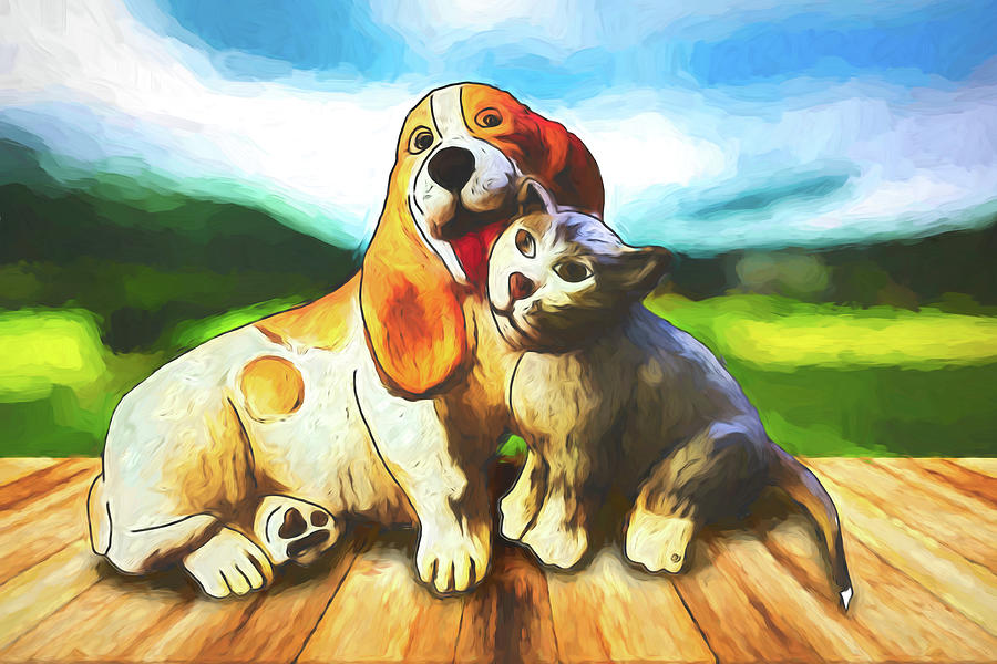Puppy Love Kitty Digital Art by John Haldane