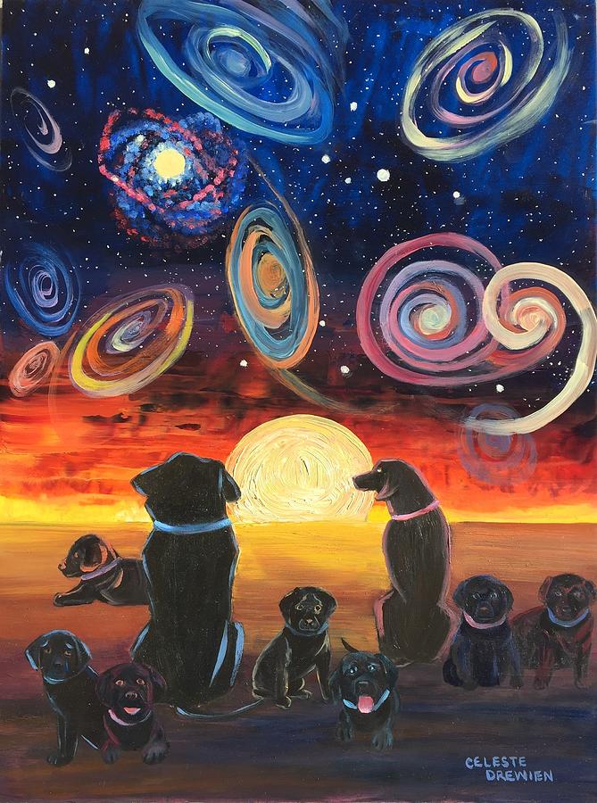 Puppy Night Painting by Celeste Drewien