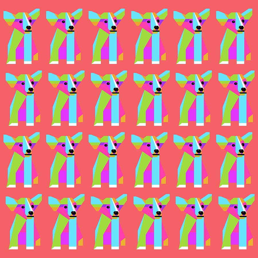 Puppy Pattern Wpap Style Pink Background Digital Art