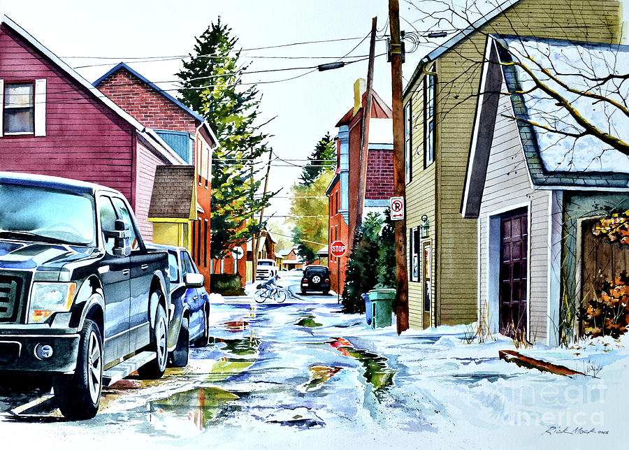 Purdy Alley Puddles Painting by Rick Mock