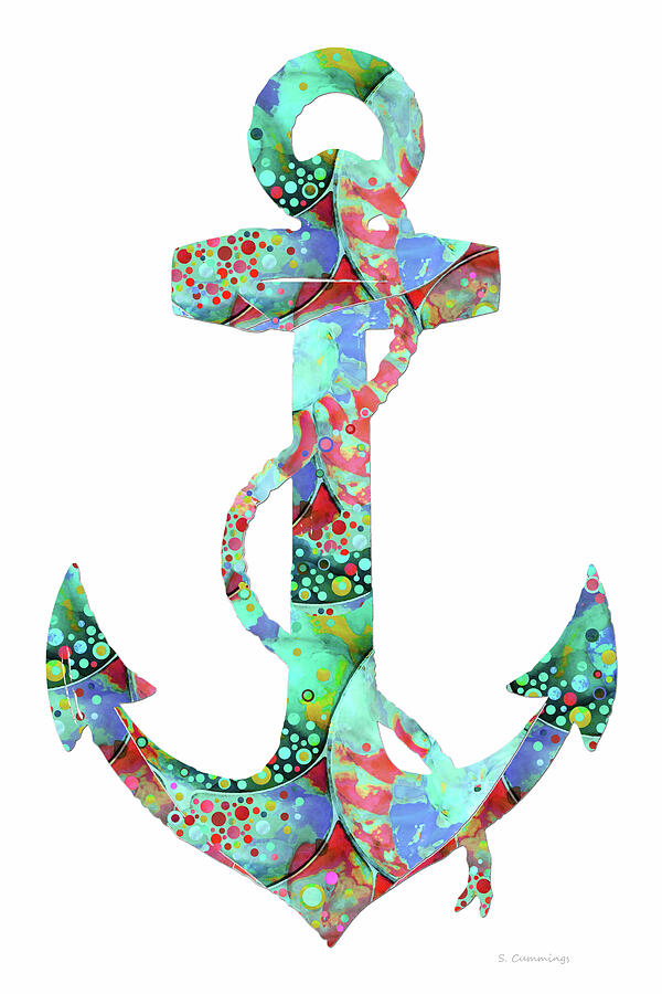 Pure Enchantment Colorful Nautical Anchor Art Painting by Sharon Cummings
