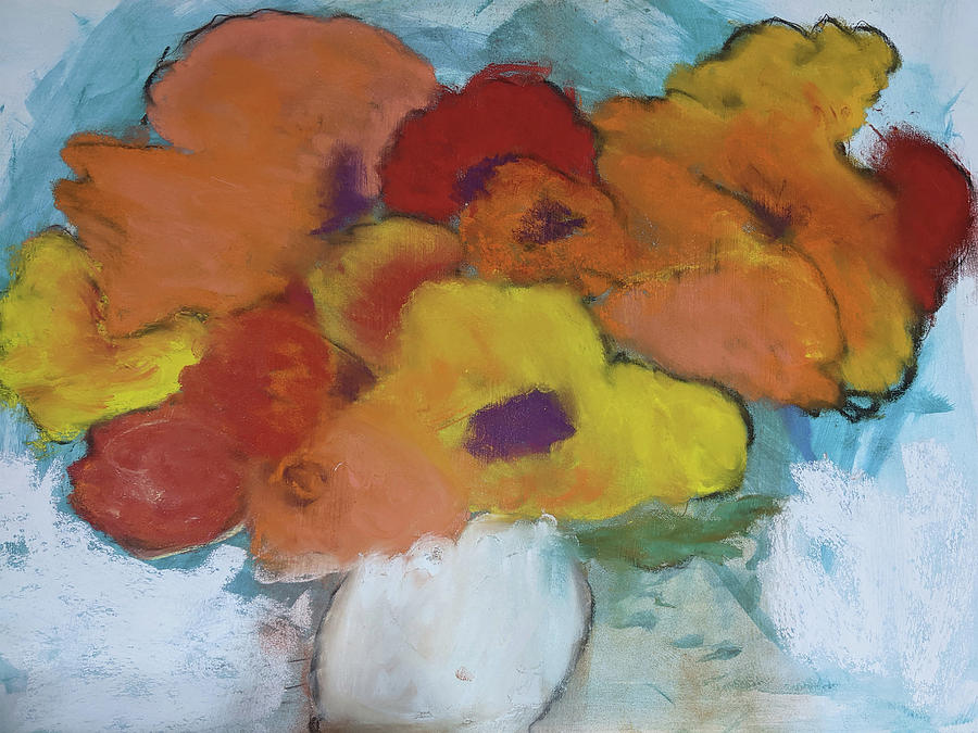 Pure Poppies abstract flowers Pastel by Cathy Anderson