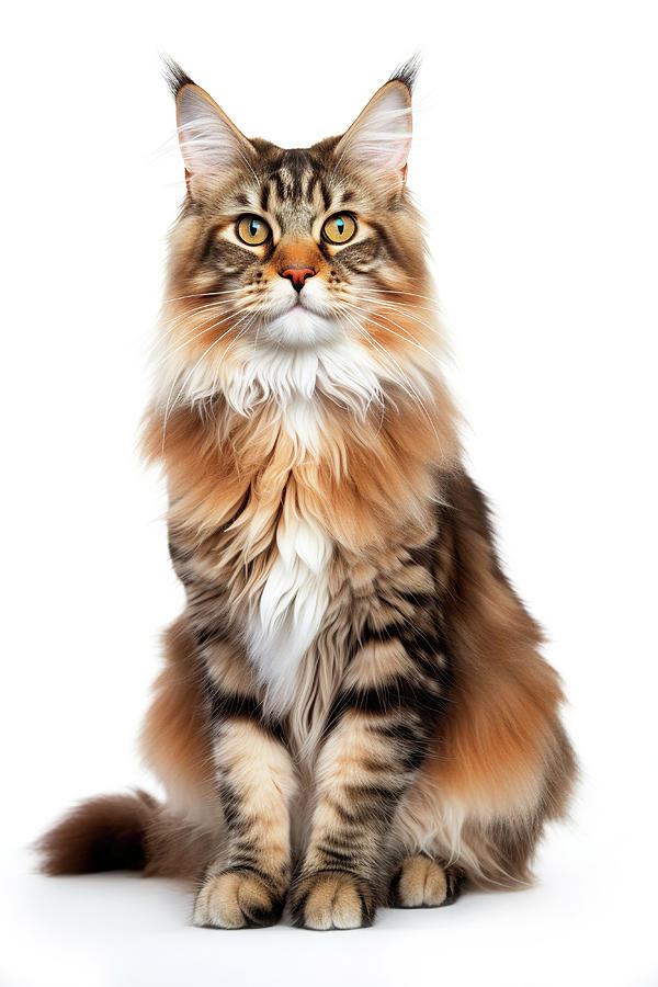 Cat Photograph - Purebred Maine Coon Cat Sitting Isolated by Good Focused