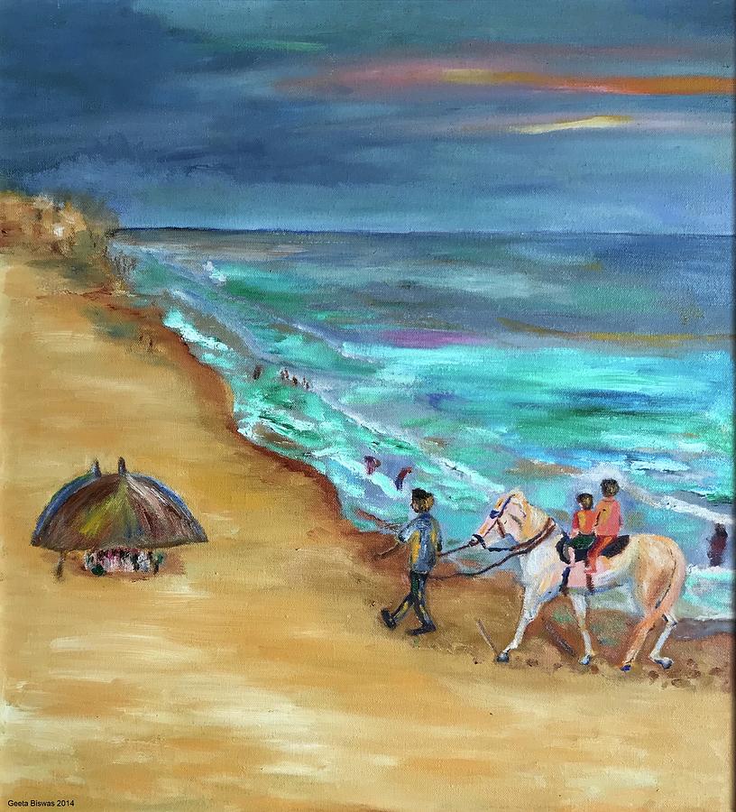 Puri beach 1, India Painting by Geeta Yerra