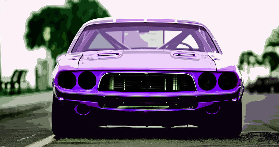 Car Digital Art - Purple 1973 Dodge Challenger Race Car by Thespeedart